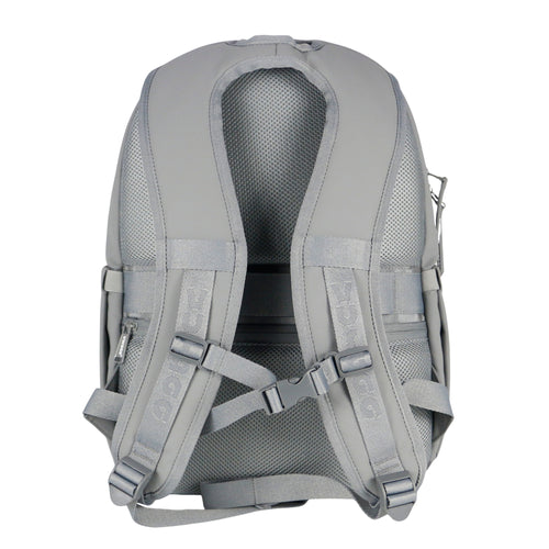 Vursaa Original Gray backpack back panel. On white background. 