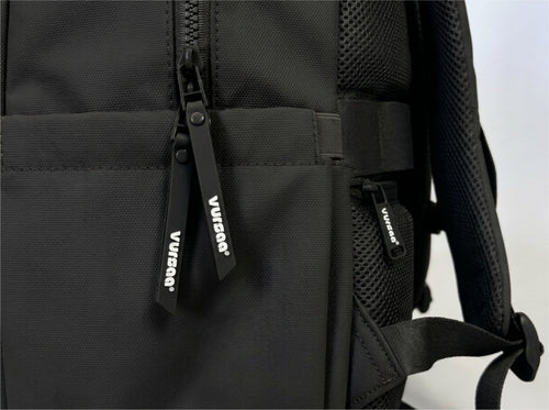 side profile with logo on zips and water bottle holder